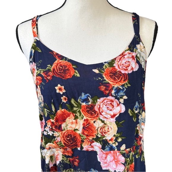 Navy Floral Mini Dress Criss Cross Back Multi Strap Spring Summer Casual Large - Picture 4 of 12